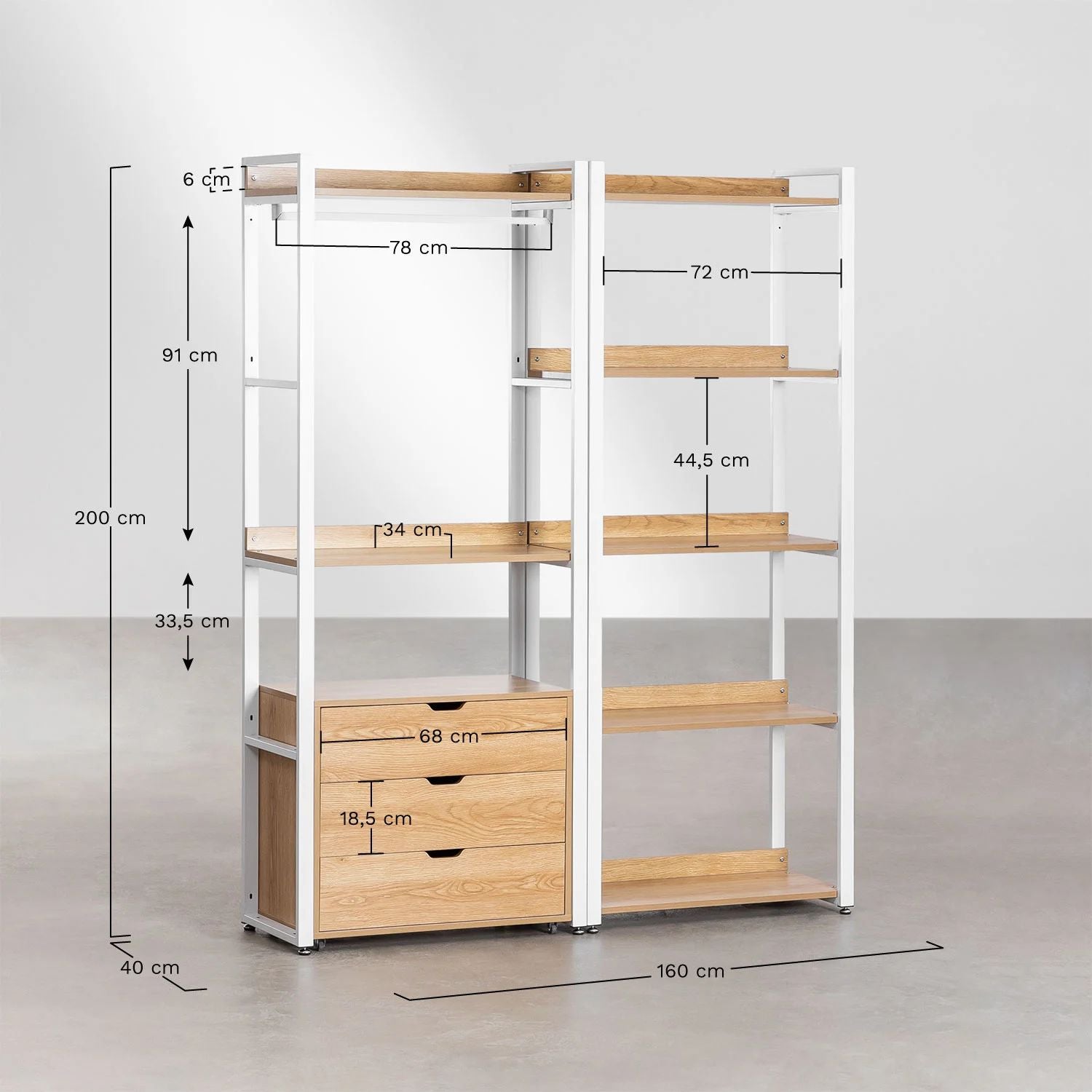 Urban Open Modular Wardrobe 2-Piece with Drawers and Shelving in Steel and Wood
