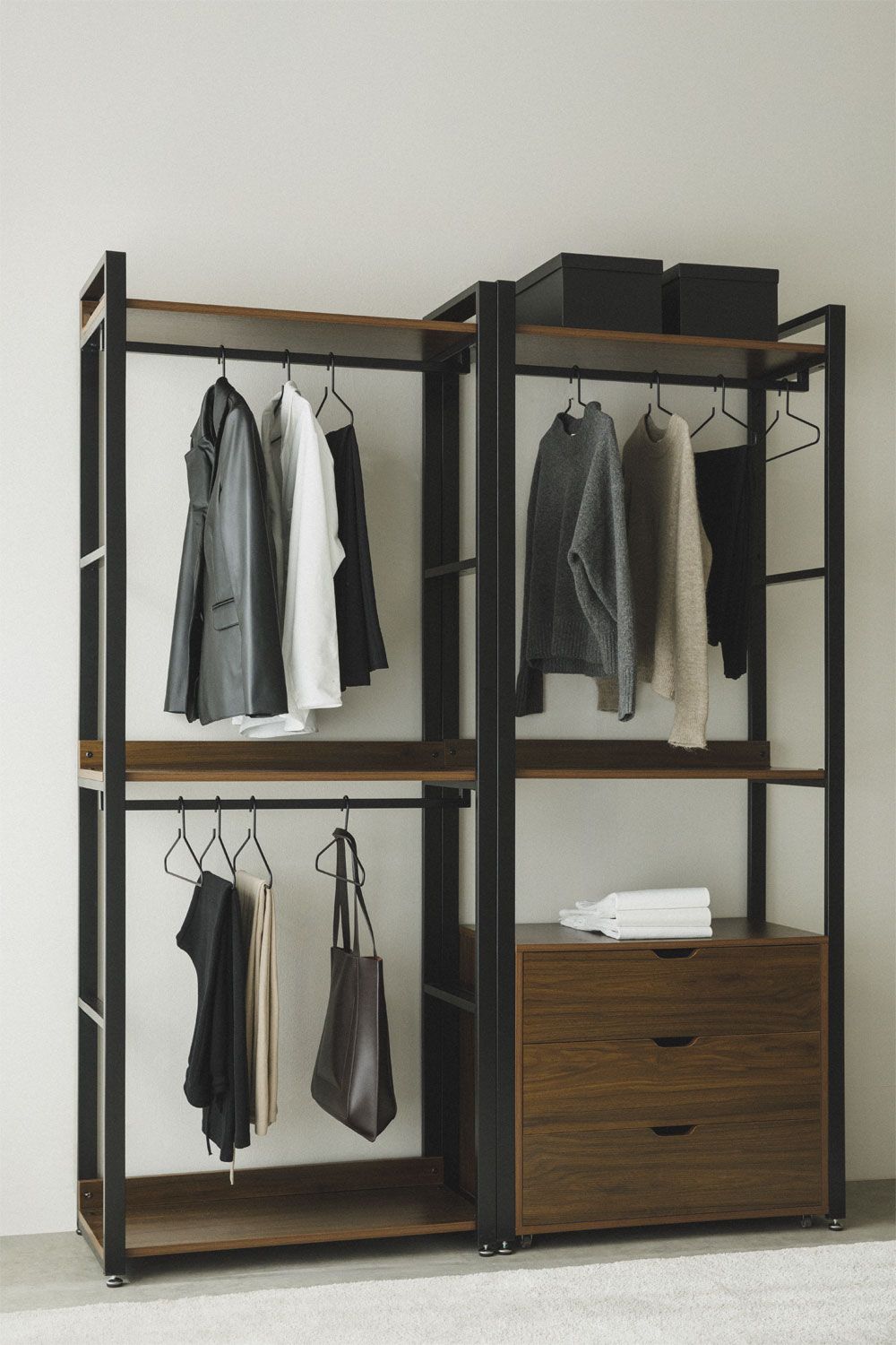 Urban Open Modular Wardrobe 2-Piece with Steel and Wood Drawers