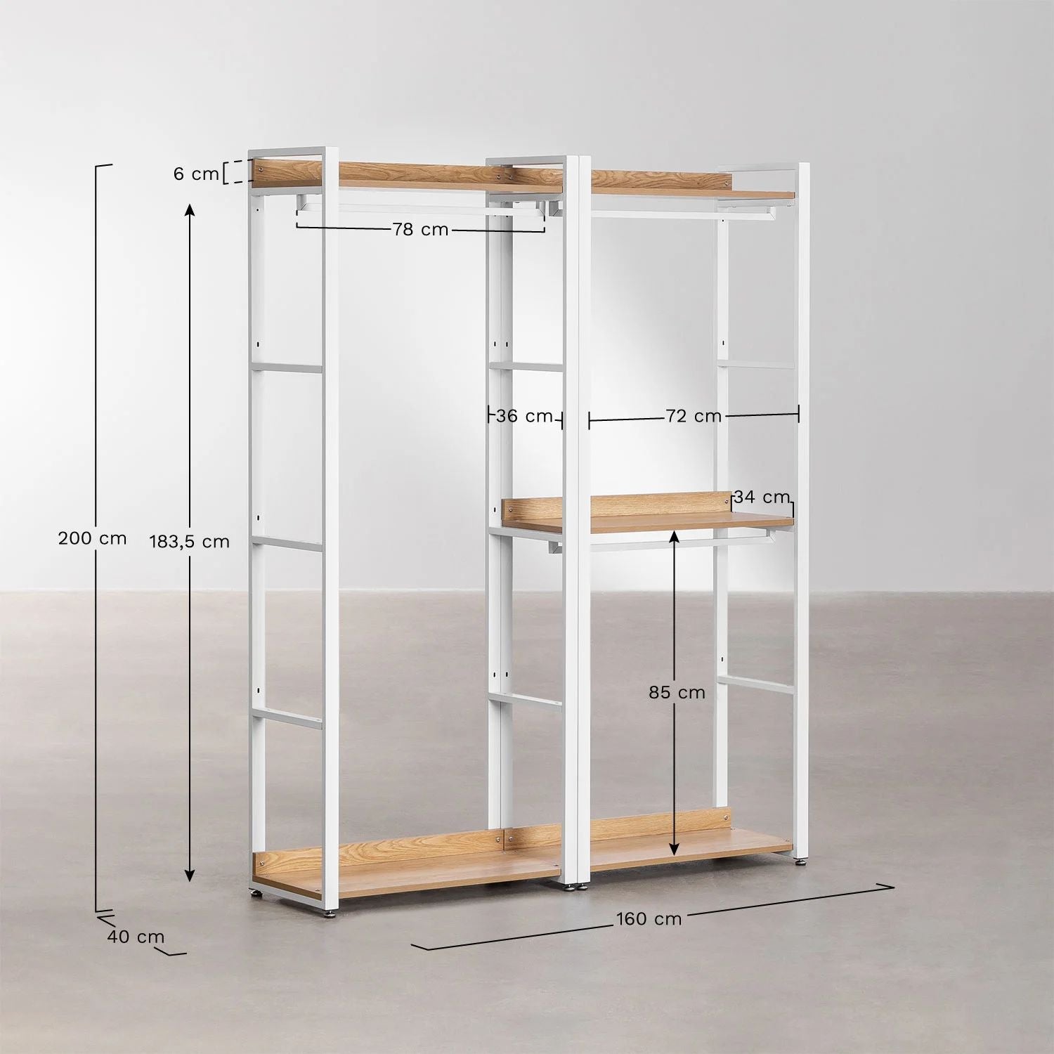 Urban Open Modular Wardrobe 2-Piece with Steel and Wood Rack