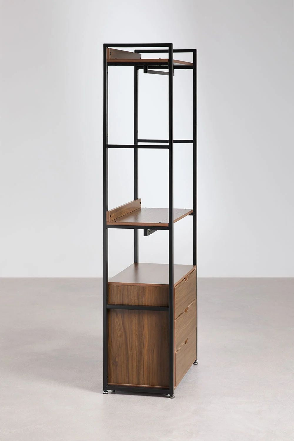 Urban Open Wardrobe with Steel and Wood Drawers