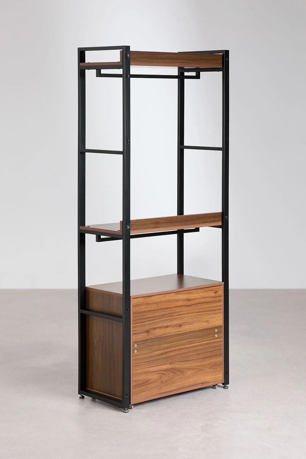 Urban Open Wardrobe with Steel and Wood Drawers