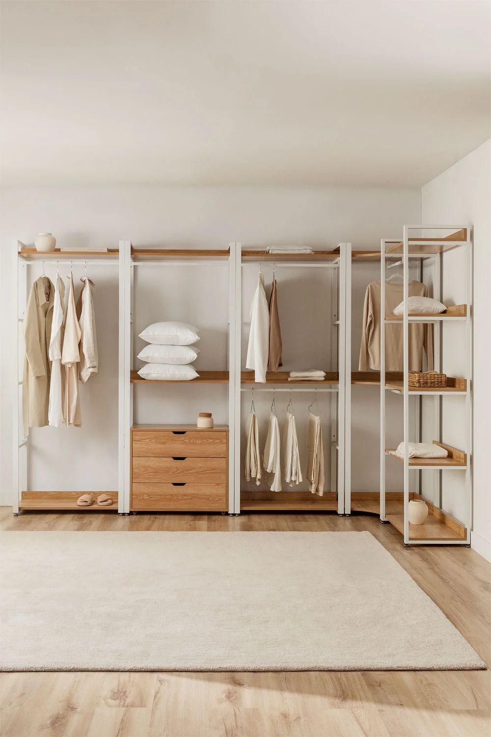 Urban Open Wardrobe with Steel and Wood Drawers