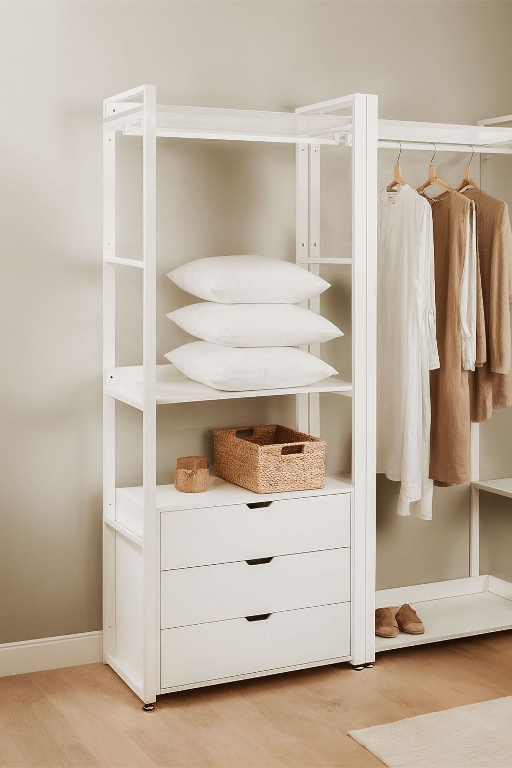 Urban Open Wardrobe with Steel and Wood Drawers