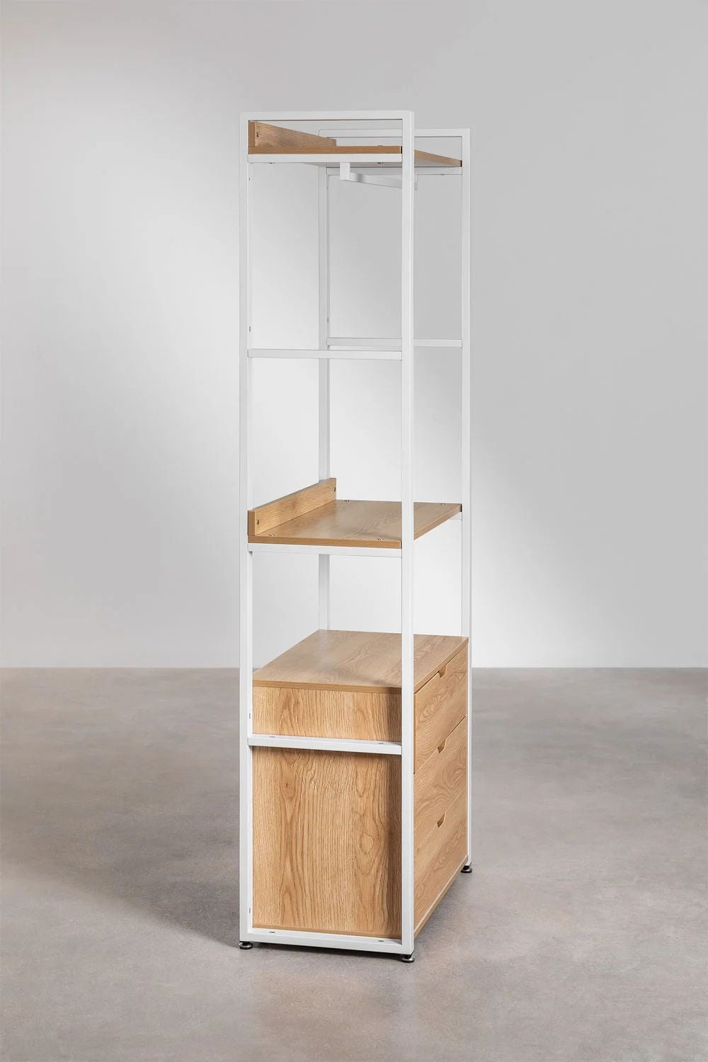 Urban Open Wardrobe with Steel and Wood Drawers