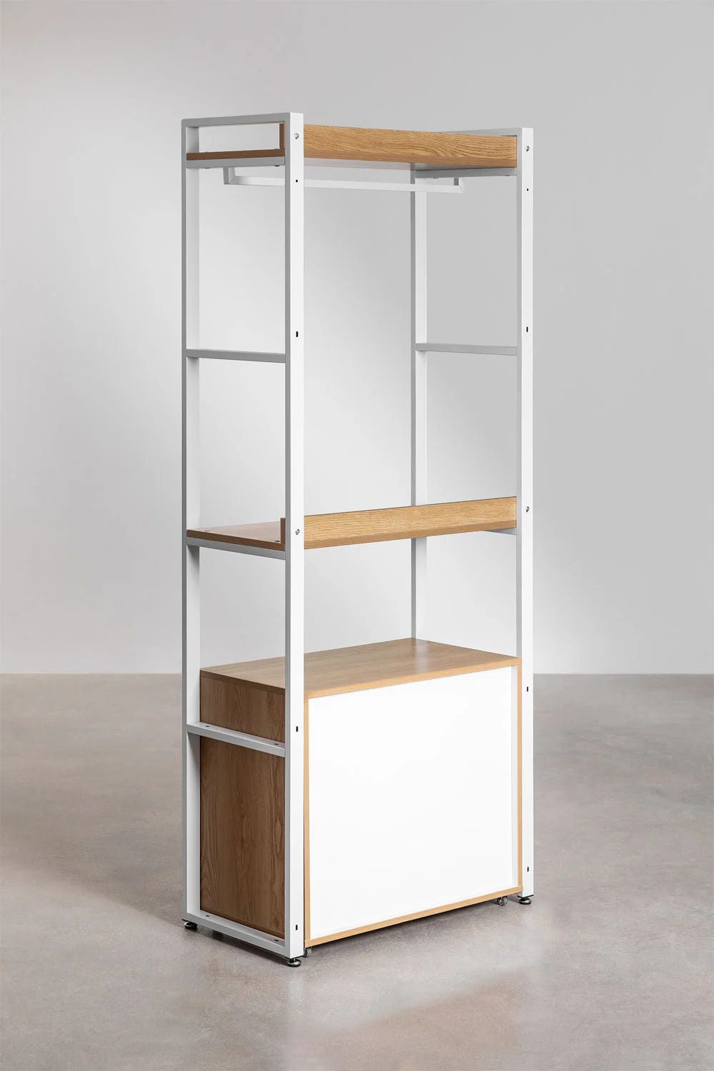 Urban Open Wardrobe with Steel and Wood Drawers
