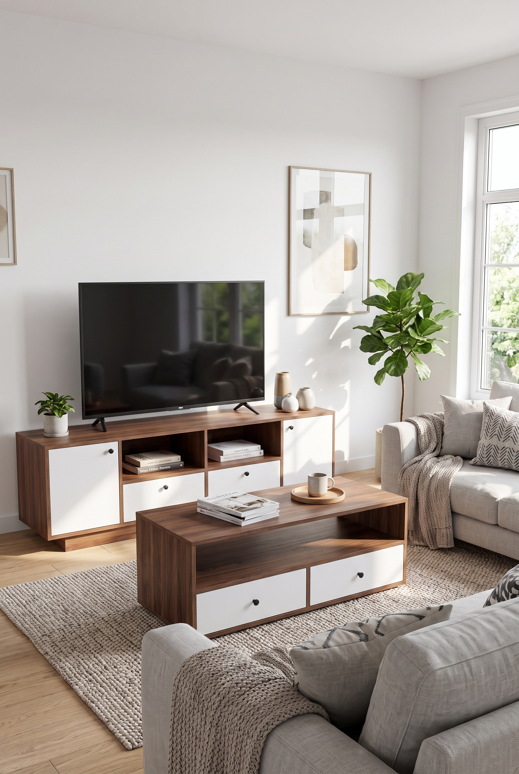 TV Unit & Coffee Table Set  BT11 SET-WB - ترابيزة تليفزيون مع ترابيزة قهوة