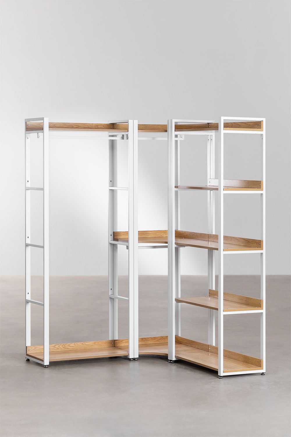 Urban Open Corner Modular Wardrobe 3-Piece with Steel and Wood Clothes Rack