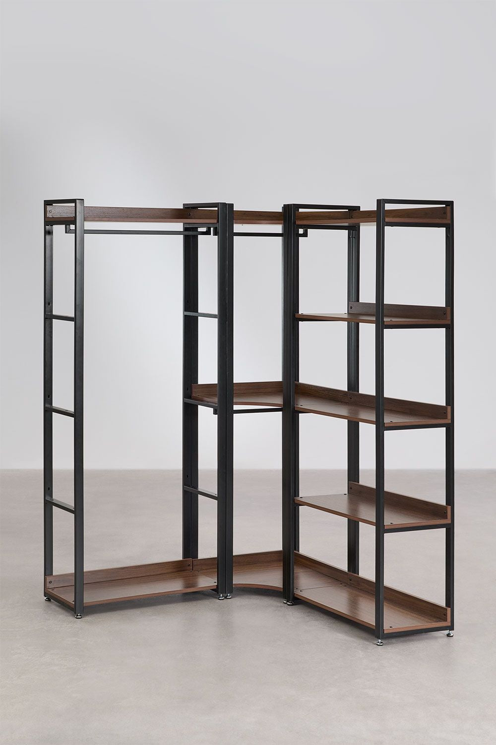 Urban Open Corner Modular Wardrobe 3-Piece with Steel and Wood Clothes Rack