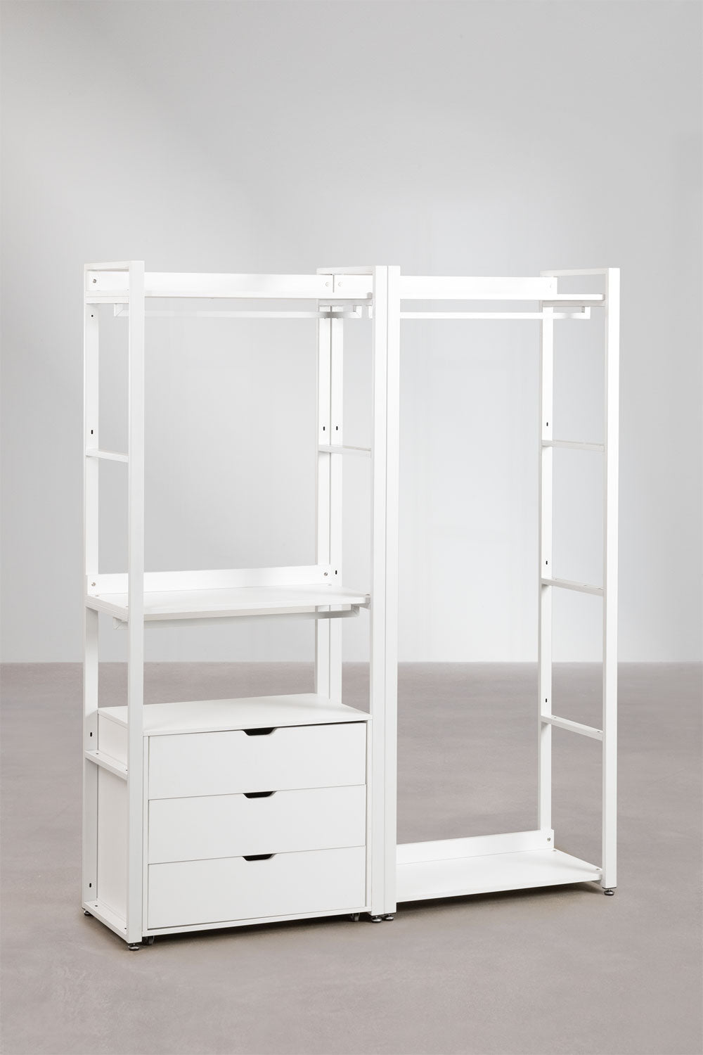 Urban Open Modular Wardrobe 2-Piece with Clothes Rack and Drawers in Steel and Wood-USR9