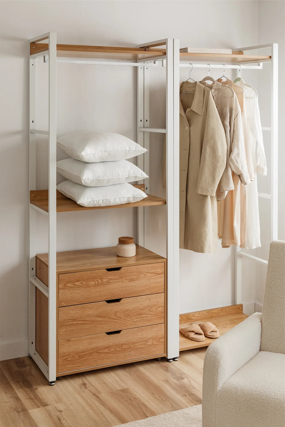 Urban Open Modular Wardrobe 2-Piece with Clothes Rack and Drawers in Steel and Wood-USR9