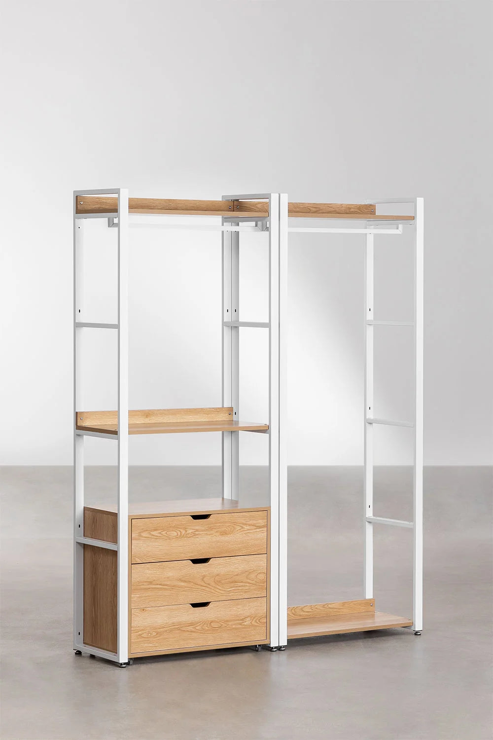 Urban Open Modular Wardrobe 2-Piece with Clothes Rack and Drawers in Steel and Wood-USR9