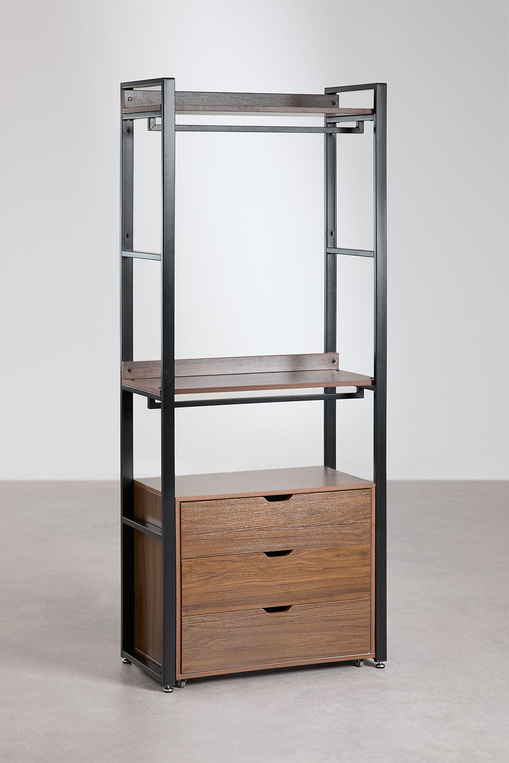 Urban Open Modular Wardrobe 2-Piece with Clothes Rack and Drawers in Steel and Wood-USR9