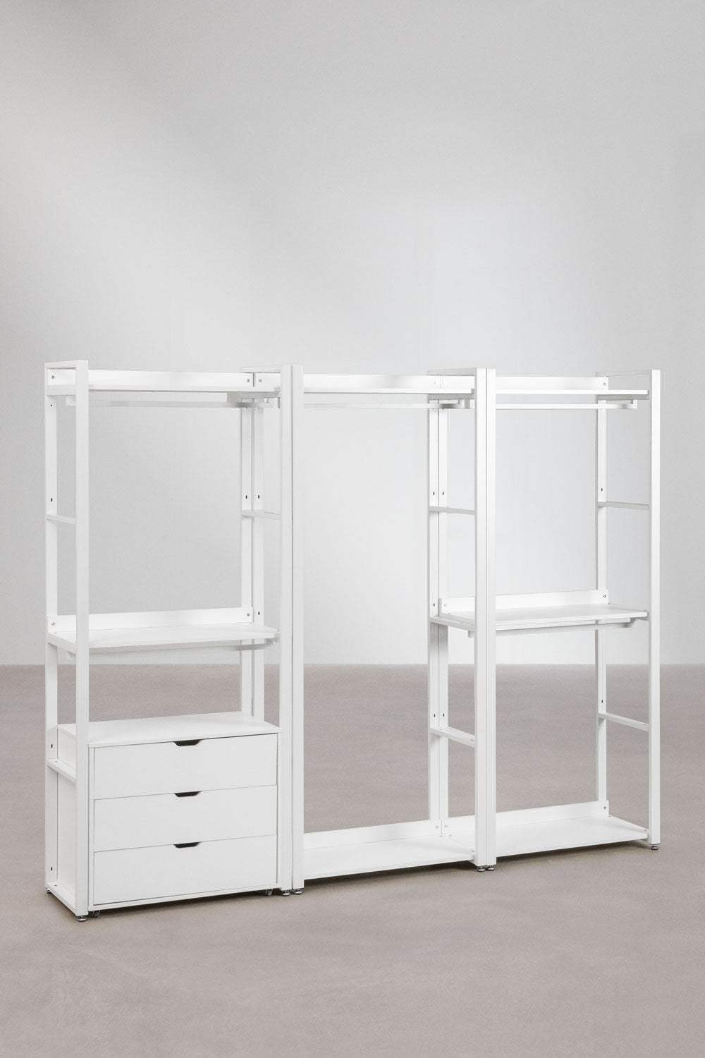 Urban Open Modular Wardrobe with 3 Pieces and Drawers in Steel and Wood-USR12